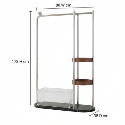 Crestwood - Modern Garment Rack with Leather-Style Storage Shelves, Marble Base & Acrylic Organizer