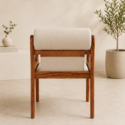 Lumo Solid Sheesham Wood Accent Chair with Premium Fabric Upholstery (Honey Finish)