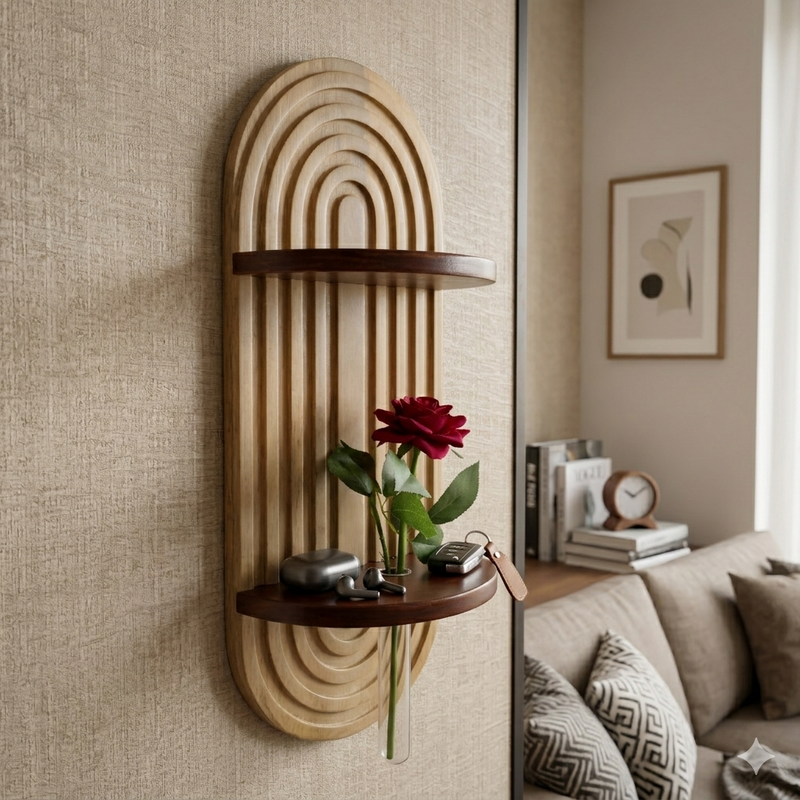 Suryavanshi Decorative Solid Wooden wall shelf with test tube vases