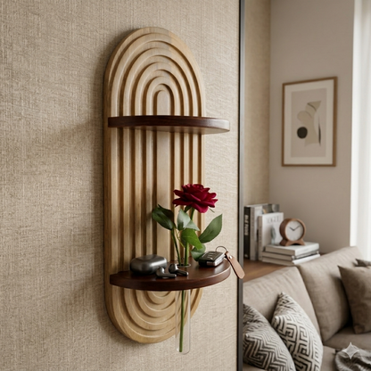 Suryavanshi Decorative Solid Wooden wall shelf with test tube vases