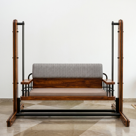 Maharaja Solid Sheesham Wood Swing Sofa with Premium Cushions & Metal Frame for Living Room, Balcony