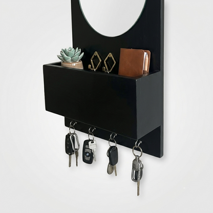 Suryavanshi Wooden Wall Mounted Key Holder with Mirror & Storage Shelf