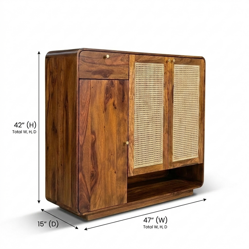 Grisa Sheesham Wood Shoe Cabinet With Cane Detailing