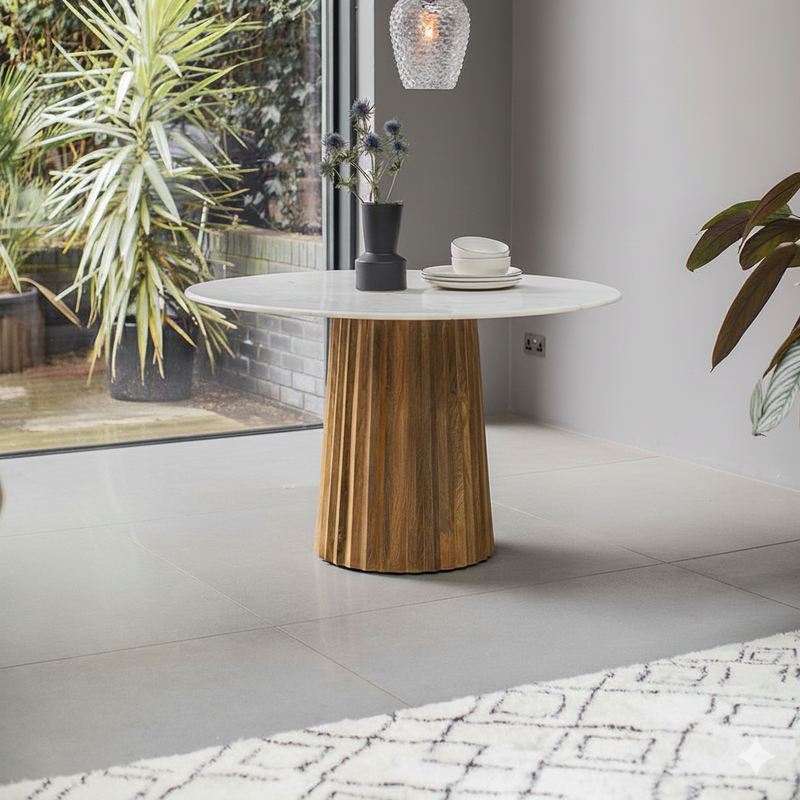 Westbourne 4 Seater Dining Table - Mango Wood with Marble Top