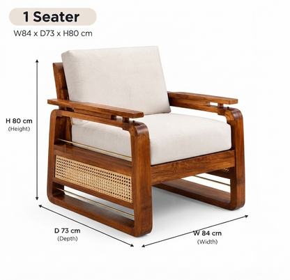 Suryavanshi Sheesham Wood Sofa Set with Handwoven Jute Fabric & Natural Rattan