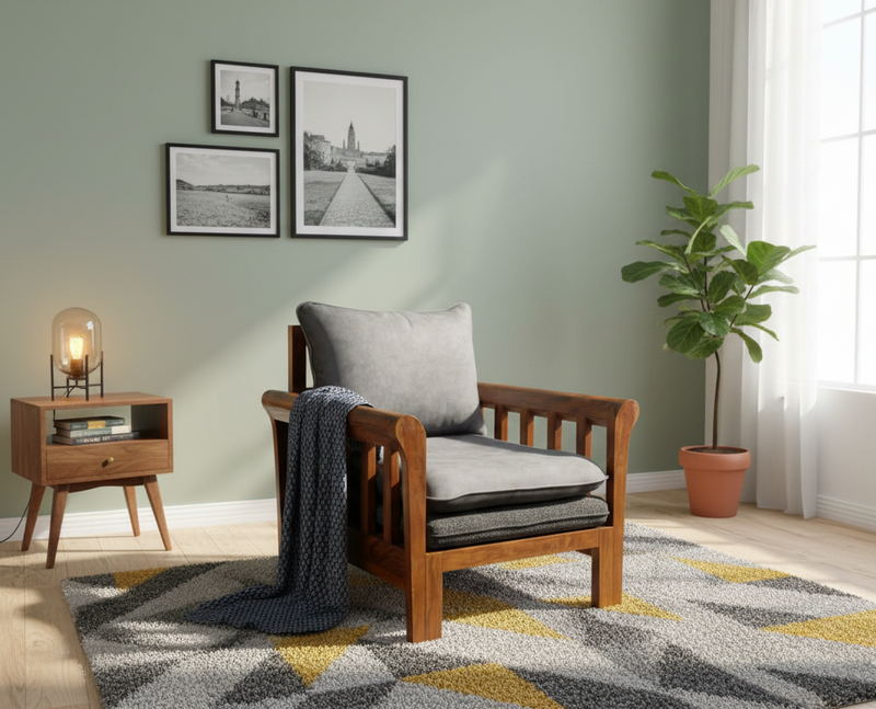 ZenComfort Sheesham Wood Single Seater Sofa