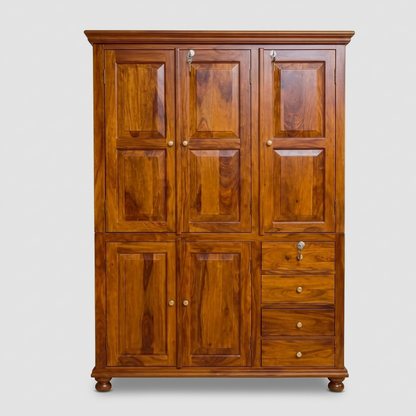 Sheesham  Wood 3-Door Wardrobe with Drawers – Classic Handcrafted Storage Cabinet