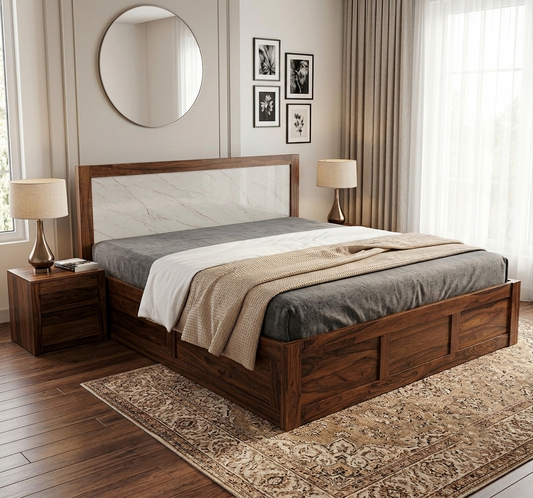 Suryavanshi Solid Sheesham Wood Queen / King Size Bed with Storage & Headboard