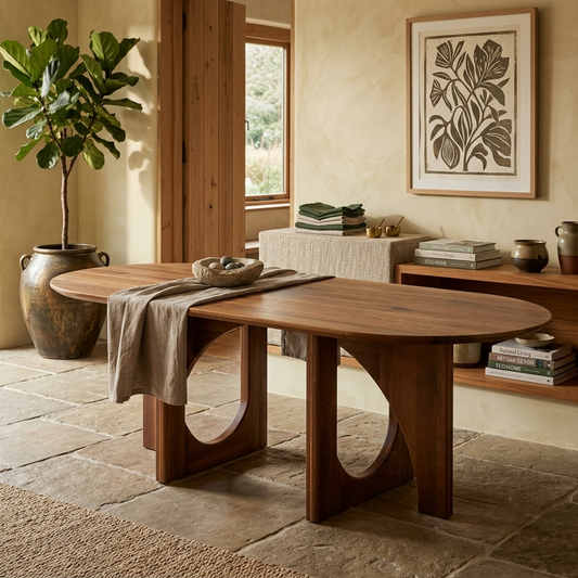 Uniq Solid Sheesham Wood Oval Dining Table | Modern Contemporary 6-Seater Dining Table for Dining Room & Kitchen