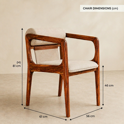 Lumo Solid Sheesham Wood Accent Chair with Premium Fabric Upholstery (Honey Finish)