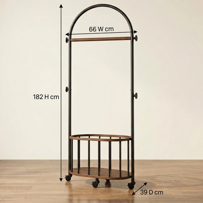 Avior Modern Arched Frame Garment Rolling Rack with Shelves & Wheels – Freestanding Clothes Organizer