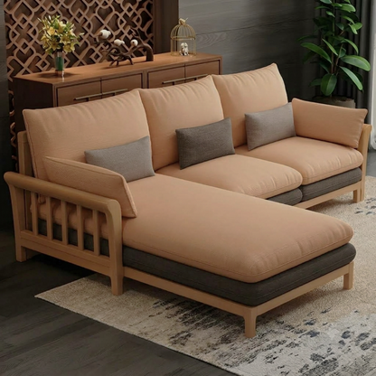 Suryavanshi ZenComfort Flared Arm Sectional Sofa, Removable Cushions with Wooden Legs