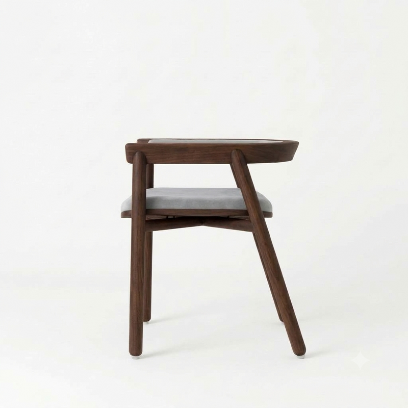 Sheesham Wood Armchair with Grey Cushioned Seat & Backrest - Modern Mid-Century Accent Chair