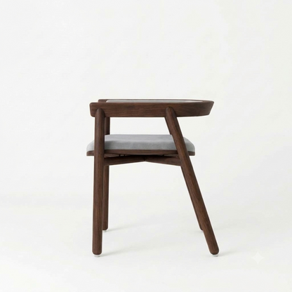 Sheesham Wood Armchair with Grey Cushioned Seat & Backrest - Modern Mid-Century Accent Chair
