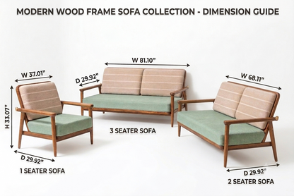 Beso Retro Modern Solid Sheesham Wood Frame Arm Sofa