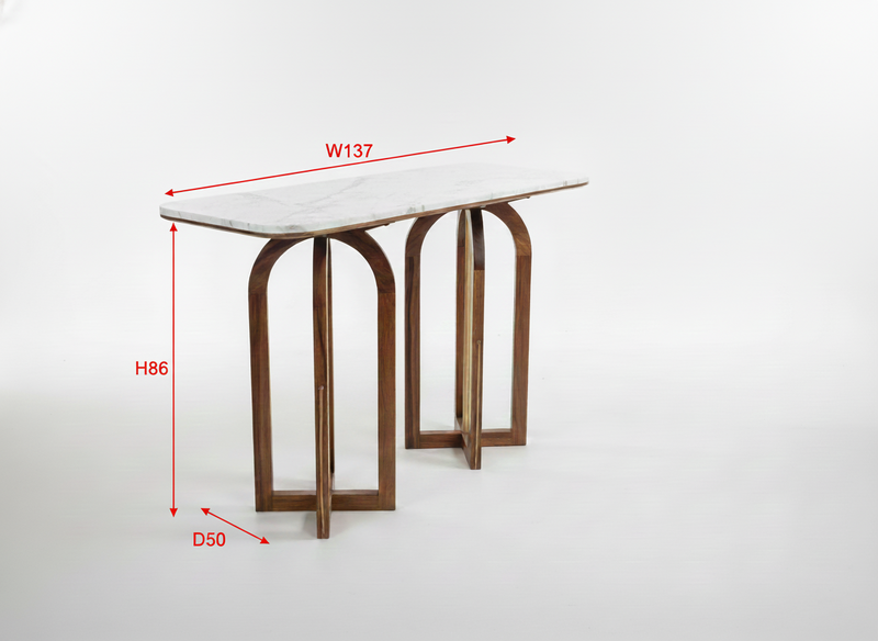Modern Marble Top Console Table with Solid Sheesham Wood Base