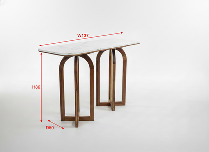 Modern Marble Top Console Table with Solid Sheesham Wood Base