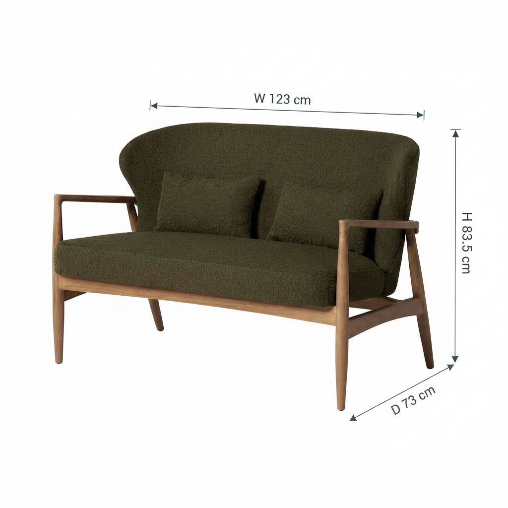 Suryavanshi Grove Green Boucle 2 Seater Sofa with Solid Wood Frame (W123 x D73 x H83.5 cm)