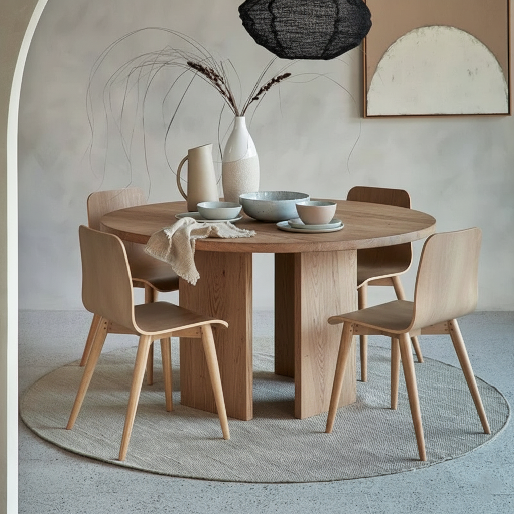 Suryavanshi Mango Wood Round 6 Seater Dining Table – Exquisite Craftsmanship