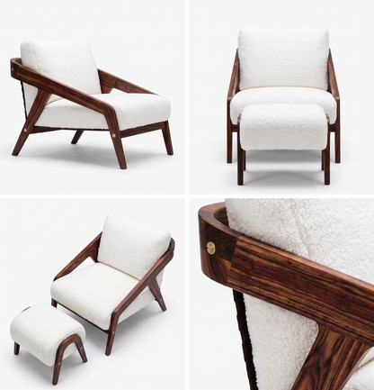 Suryavanshi NordicLuxe Wooden Lounge Armchair And Ottoman with Shearling