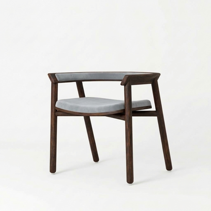 Sheesham Wood Armchair with Grey Cushioned Seat & Backrest - Modern Mid-Century Accent Chair