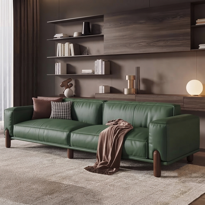 Emerald Luxe Pu Leather Olive Green Sofa – Modern Couch with Solid Wood