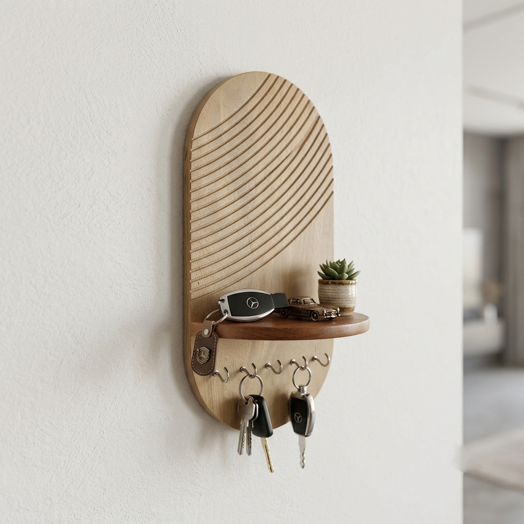 Suryavanshi Mango Wooden Wall Mounted Key Holder with Shelf