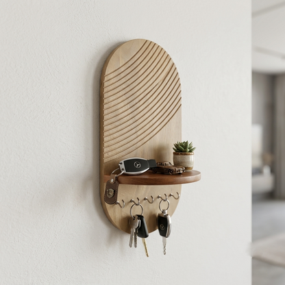 Suryavanshi Mango Wooden Wall Mounted Key Holder with Shelf