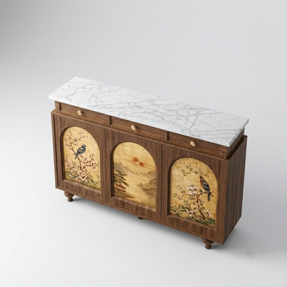 The Chinoiserie Art Natural Wood Sideboard
