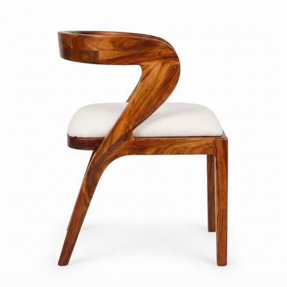 Sheesham Wooden Dining Armchair with Curved Arms & Cushioned Seat