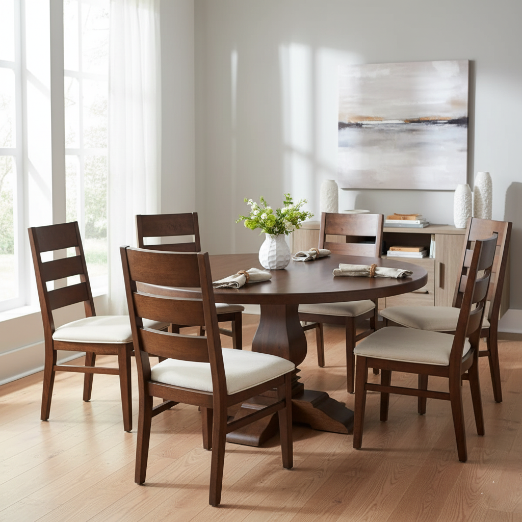 Suryavanshi Mango Wood Round Dining Table with French Legs - 4 & 6  Seater Options Available (Table Only)
