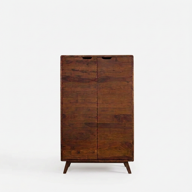 Sheesham Wood Storage Cabinet with Double Doors with six shelves inside in Honey Finish