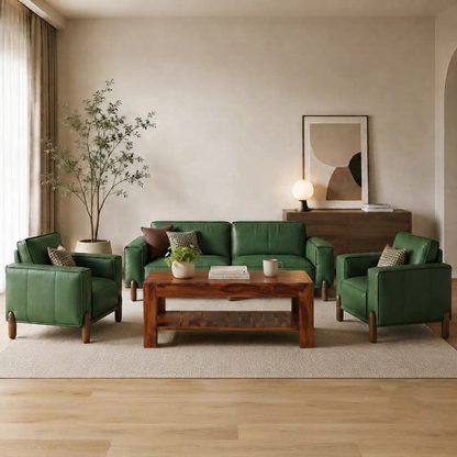 Emerald Luxe Pu Leather Olive Green Sofa – Modern Couch with Solid Wood