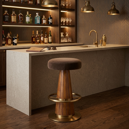 Alpine Modern Bar Stool with Dark Grey Velvet Upholstered Seat