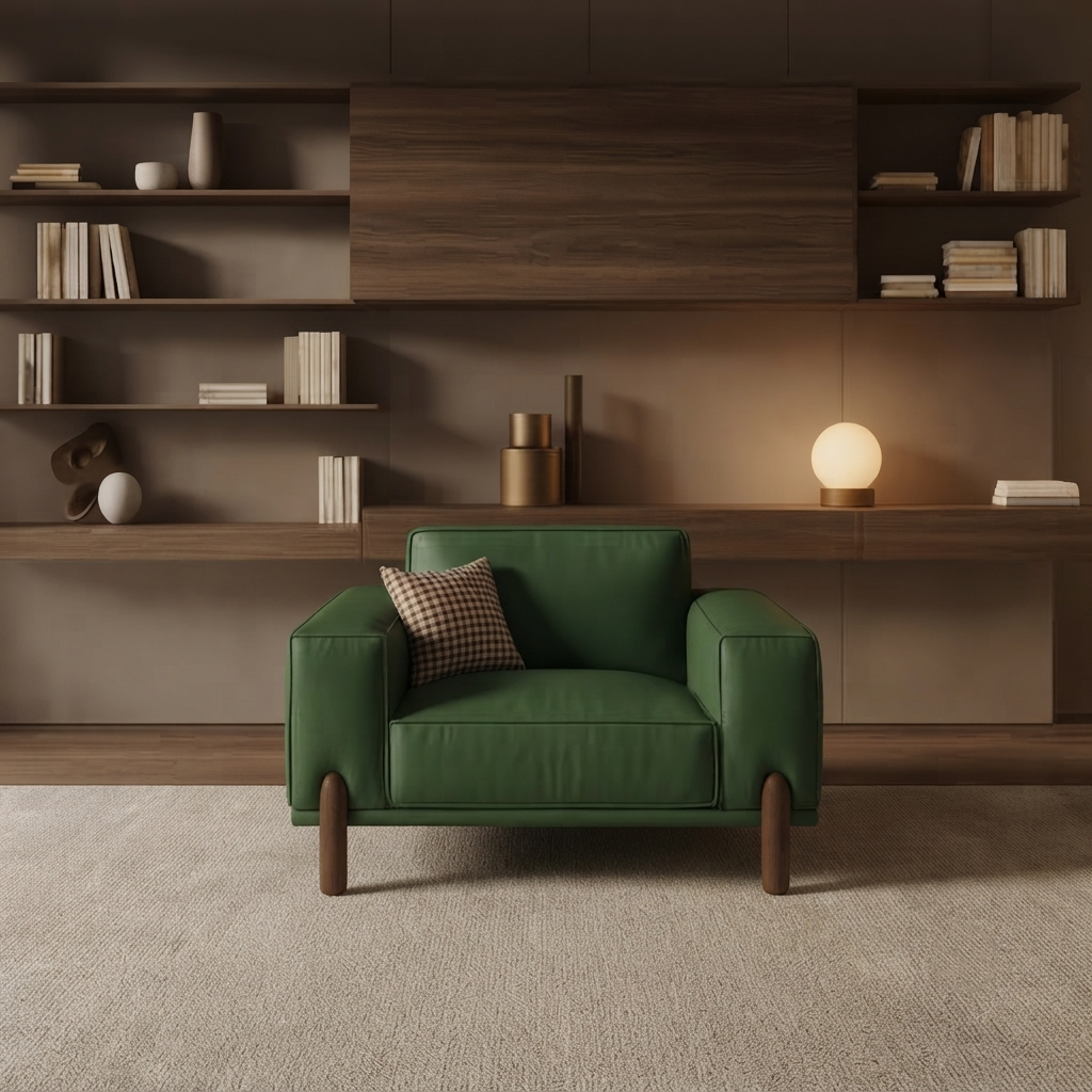 Emerald Luxe Pu Leather Olive Green Sofa – Modern Couch with Solid Wood