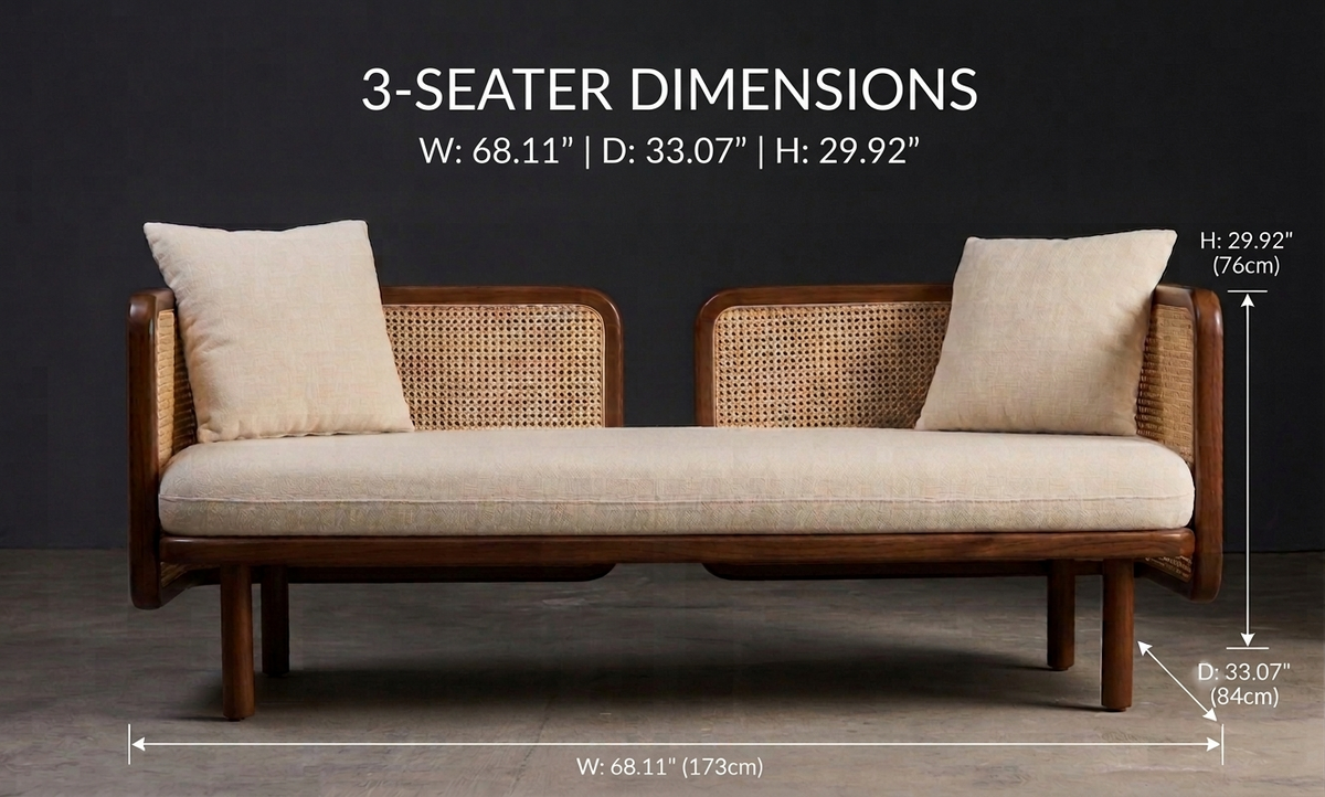 Luxe Daybed – Handwoven Cane & Solid Wood Frame with Plush Cushions- 2 Seater