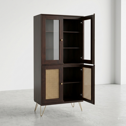 Nay-7 Sheesham Wood 4 Door Soft Closed Shelves Storage Kitchen Cabinet