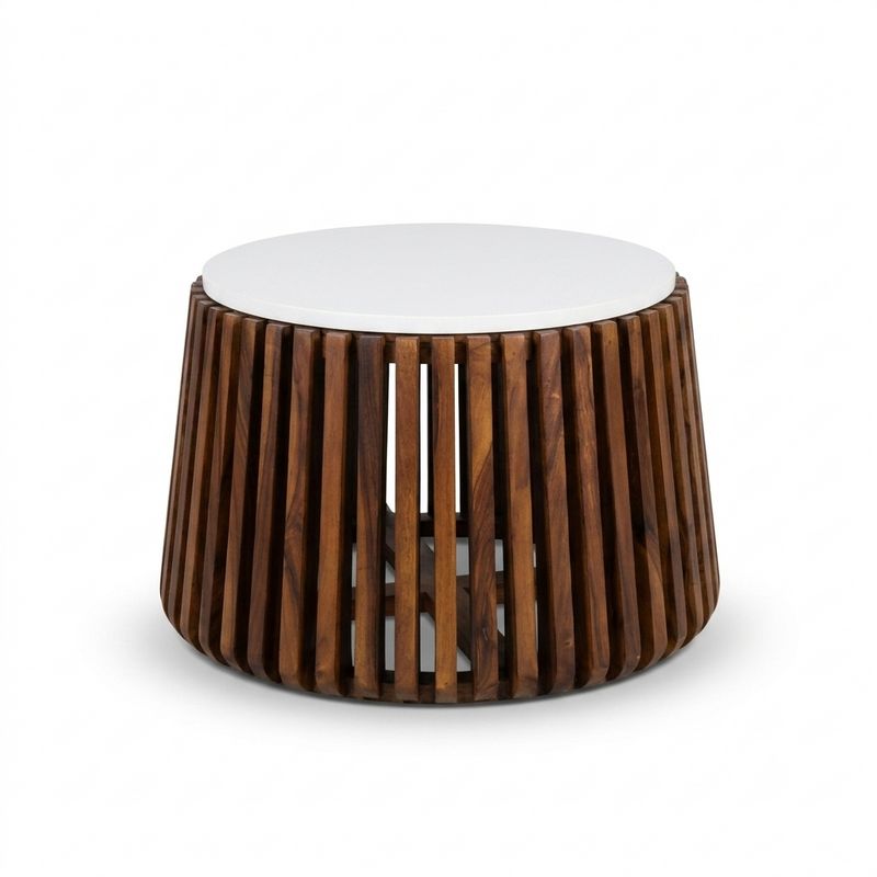 Harmony Sheesham Wood Solid Wood Center Table with White Quartz Marble Top