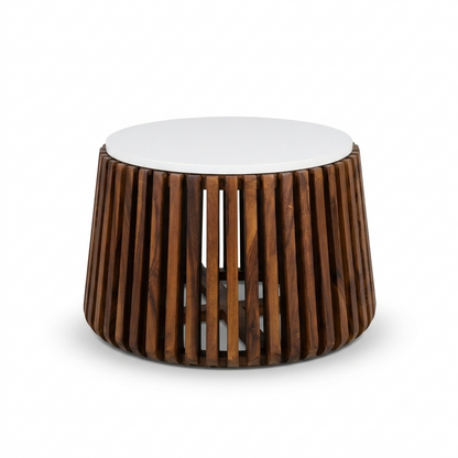 Harmony Sheesham Wood Solid Wood Center Table with White Quartz Marble Top