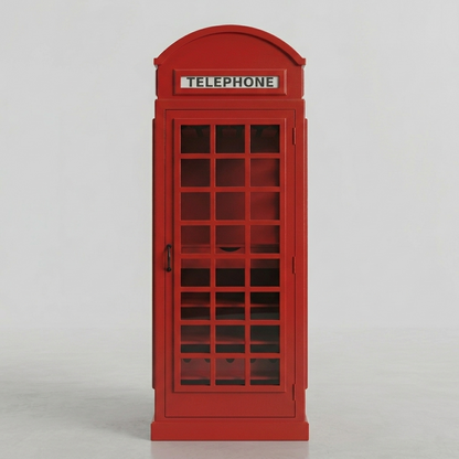 Giles British Telephone Booth Style Bar Cabinet in Red with Glass Door