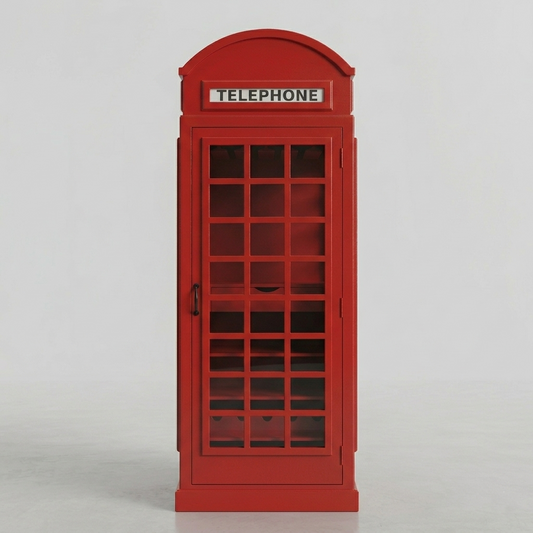 Giles British Telephone Booth Style Bar Cabinet in Red with Glass Door