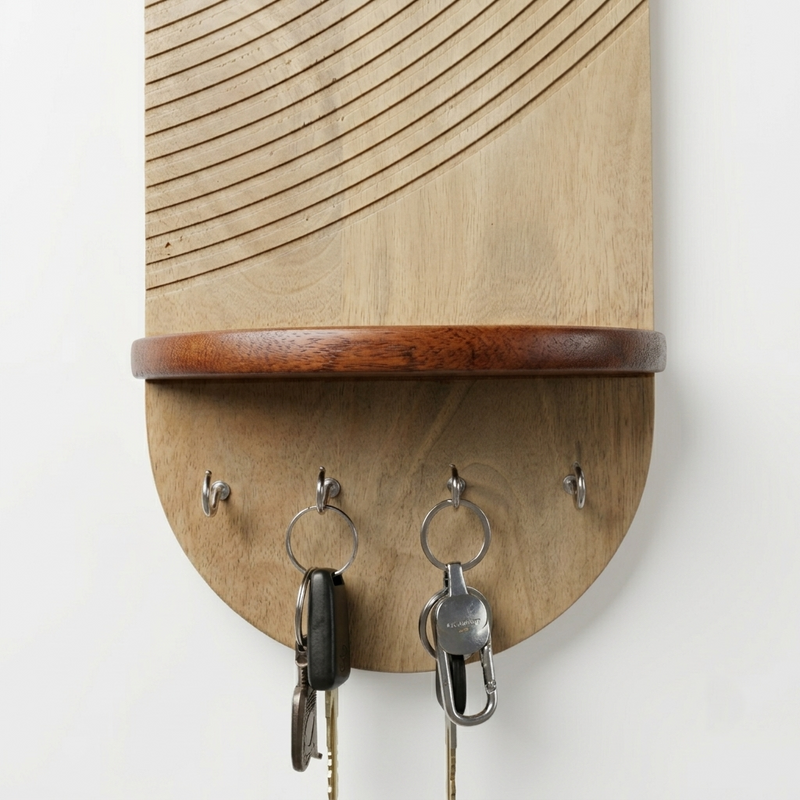Suryavanshi Mango Wooden Wall Mounted Key Holder with Shelf