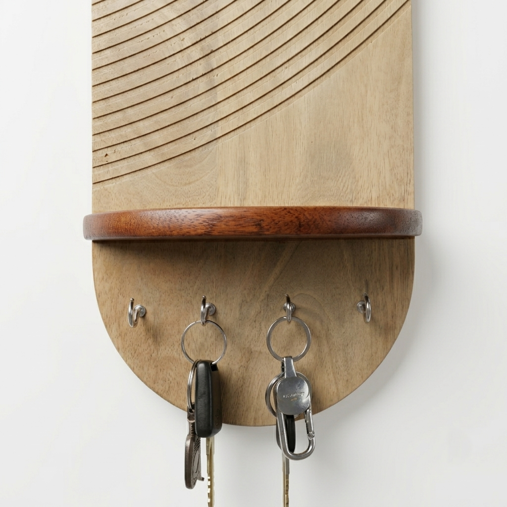 Suryavanshi Mango Wooden Wall Mounted Key Holder with Shelf