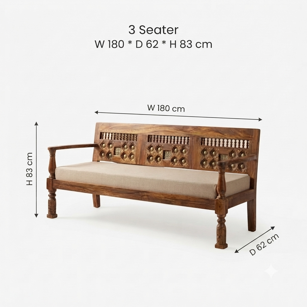 Suryavanshi Sheesham Wood Brass 5 Seater Sofa Set: Exquisite Craftsmanship and Comfort in One 3+1+1