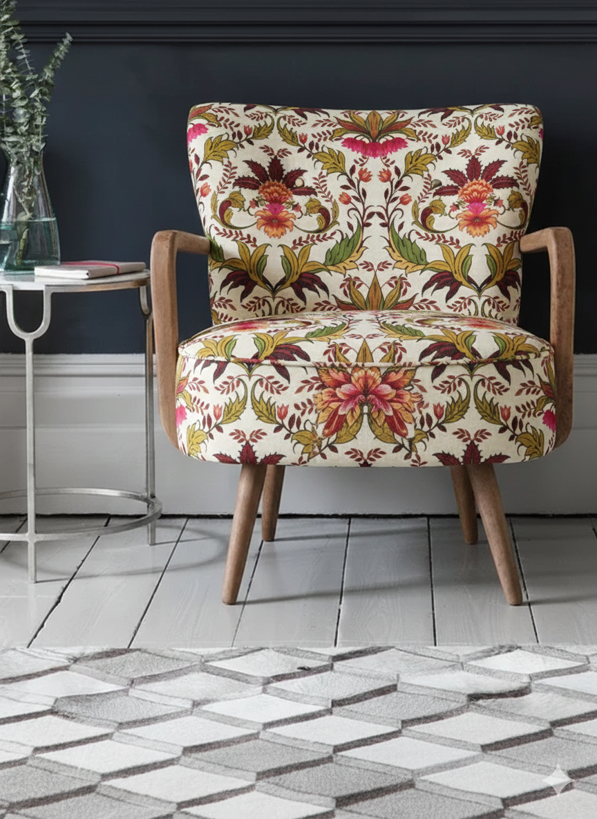 Sheesham Wood & Velvet Calvin Armchair - Luxurious Comfort