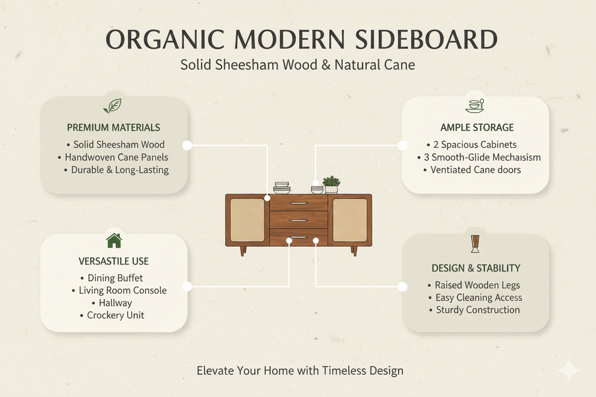 Maya Premium Sheesham Wood Sideboard For Living Room