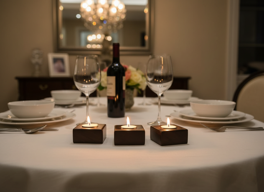 Wooden Set of 3 Candle Stands with Candles – Elegant Home & Festive Décor