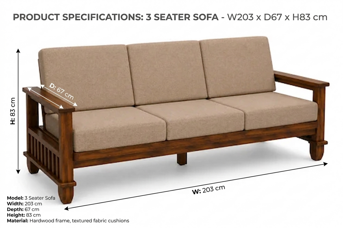 MAGAZINE Sheesham Wood Cushioned Upholstery Sofa Set