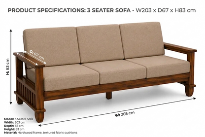 MAGAZINE Sheesham Wood Cushioned Upholstery Sofa Set