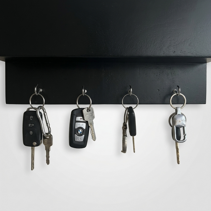Suryavanshi Wooden Wall Mounted Key Holder with Mirror & Storage Shelf